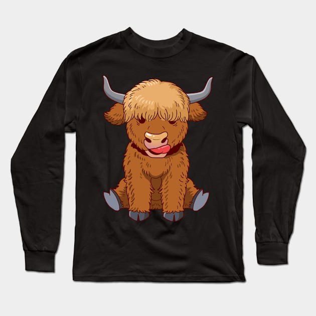 Highland Cow Farmer Scottish Long Sleeve T-Shirt by Linco